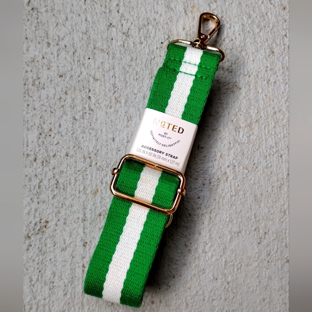 Green and White Bag Strap Accessory noted